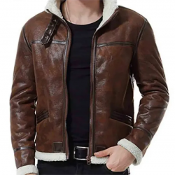 Mens Biker Shearling Bomber Distressed Brown Leather Jacket Mens Biker Shearling Bomber Distressed Brown Leather Jacket