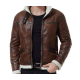 Mens Biker Shearling Bomber Distressed Brown Leather Jacket
