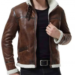 Mens Biker Shearling Bomber Distressed Brown Leather Jacket Mens Biker Shearling Bomber Distressed Brown Leather Jacket