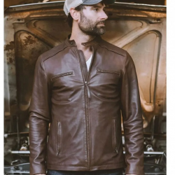 Mens Biker Thompson Brown Leather Jacket Mens Biker Thompson Brown Leather Jacket