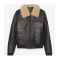 Mens Black Sheepskin Leather Aviator Jacket with Removable Fur Collar