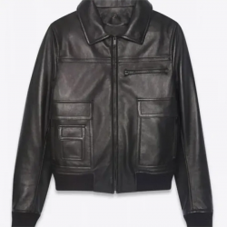 Mens Black Sheepskin Leather Aviator Jacket with Removable Fur Collar Mens Black Sheepskin Leather Aviator Jacket with Removable Fur Collar