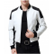 Mens Black and White Leather Biker Bomber Jacket