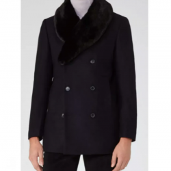 Mens Blue Peacoat with Faux Fur Trimmed Mens Blue Peacoat with Faux Fur Trimmed