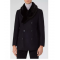 Mens Blue Peacoat with Faux Fur Trimmed