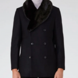 Mens Blue Peacoat with Faux Fur Trimmed Mens Blue Peacoat with Faux Fur Trimmed