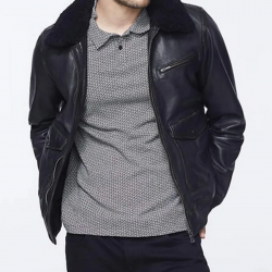 Mens Bomber Black Jacket with Sherpa Collar Mens Bomber Black Jacket with Sherpa Collar