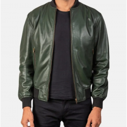 Mens Bomber Casual Green Leather Jacket Mens Bomber Casual Green Leather Jacket