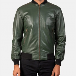 Mens Bomber Casual Green Leather Jacket Mens Bomber Casual Green Leather Jacket