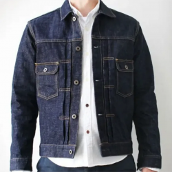 Mens Buttoned Japanese Blue Jean Jacket