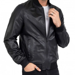 Mens Casual Bomber Real Black Leather Jacket Mens Casual Bomber Real Black Leather Jacket