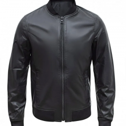 Mens Casual Bomber Real Black Leather Jacket Mens Casual Bomber Real Black Leather Jacket