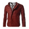 Mens Casual Slim Fit Snap Tab Collar Maroon Faux Leather Jacket