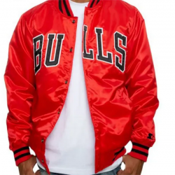 Mens Chicago Bulls Red Satin Jacket