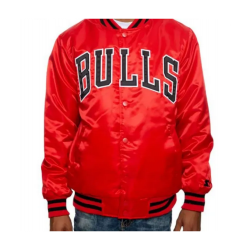 Mens Chicago Bulls Red Satin Jacket