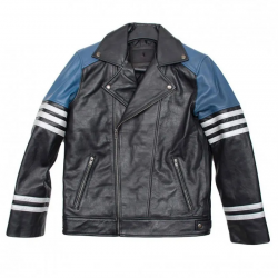 Mens Classic Black and Blue Striped Leather Biker Jacket Mens Classic Black and Blue Striped Leather Biker Jacket
