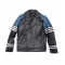 Mens Classic Black and Blue Striped Leather Biker Jacket