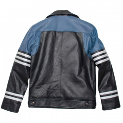 Mens Classic Black and Blue Striped Leather Biker Jacket Mens Classic Black and Blue Striped Leather Biker Jacket