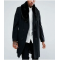 Mens Double Breasted Black Overcoat with Faux Fur Trim