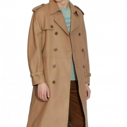Mens Double Breasted Light Brown Belted Leather Coat Mens Double Breasted Light Brown Belted Leather Coat
