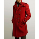 Mens Double Breasted Red Belted Coat
