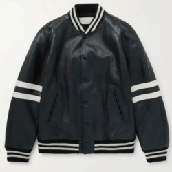 Mens Homme Striped Black Leather Bomber Jacket Mens Homme Striped Black Leather Bomber Jacket