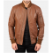 Mens MA 1 Flight Brown Leather Bomber Jacket