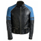 Mens Quilted Biker Stylish Black and Blue Leather Jacket