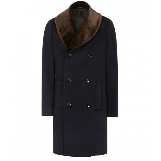 Mens Reiss Brody Navy Blue Coat with Shawl Collar