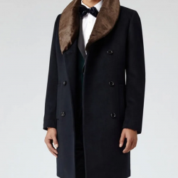 Mens Reiss Brody Navy Blue Coat with Shawl Collar Mens Reiss Brody Navy Blue Coat with Shawl Collar