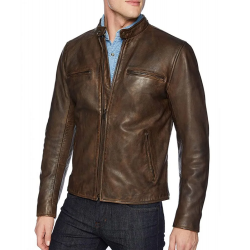 Mens Snap Tab Collar Lucky Vintage Leather Jacket