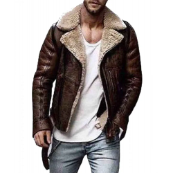 Mens Street Style Brown Shearling Leather Jacket