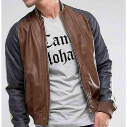 Mens Truly Striped Bomber Faux Leather Jacket Mens Truly Striped Bomber Faux Leather Jacket