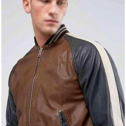 Mens Truly Striped Bomber Faux Leather Jacket Mens Truly Striped Bomber Faux Leather Jacket