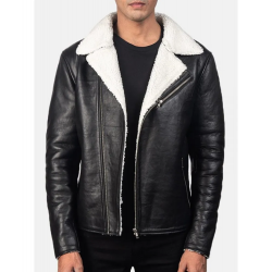 Mens White Fur Black Leather Jacket