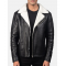 Mens White Fur Black Leather Jacket