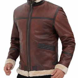 Mitchel Brown Shearling Bomber Leather Jacket