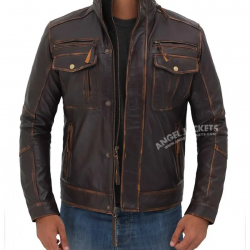 Moffit Dark Brown Genuine Leather Motorcycle Style Jacket Moffit Dark Brown Genuine Leather Motorcycle Style Jacket