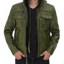 Moffit Distressed Dark Green Leather Jacket Mens Moffit Distressed Dark Green Leather Jacket Mens