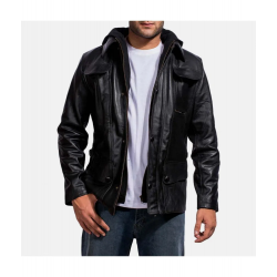 Moulder Hooded Black Leather Jacket