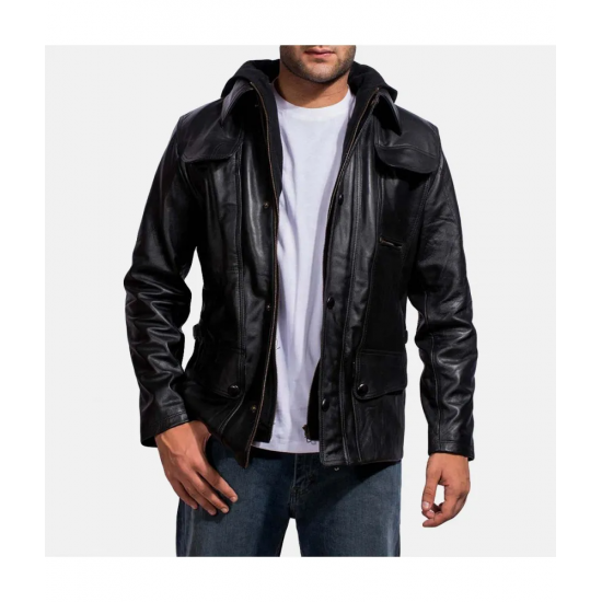 Moulder Hooded Black Leather Jacket