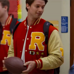 Moxie Mitchell Red and Off White Letterman Jacket Moxie Mitchell Red and Off White Letterman Jacket