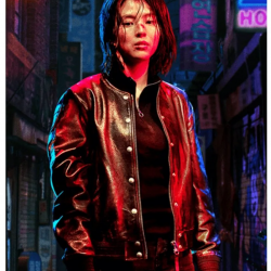 My Name Han So Hee Black Leather Bomber Jacket My Name Han So Hee Black Leather Bomber Jacket