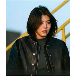 My Name Han So Hee Black Leather Bomber Jacket