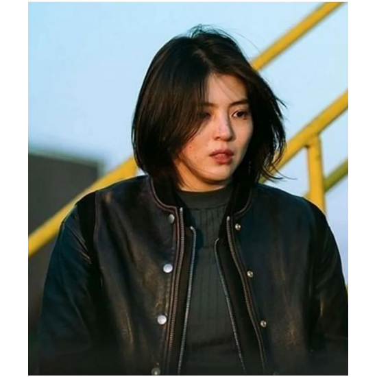 My Name Han So Hee Black Leather Bomber Jacket