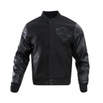 NY Knicks Wool Leather All Black Varsity Jacket