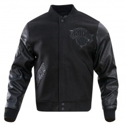NY Knicks Wool Leather All Black Varsity Jacket NY Knicks Wool Leather All Black Varsity Jacket