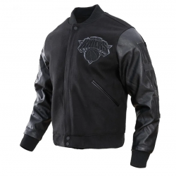 NY Knicks Wool Leather All Black Varsity Jacket NY Knicks Wool Leather All Black Varsity Jacket