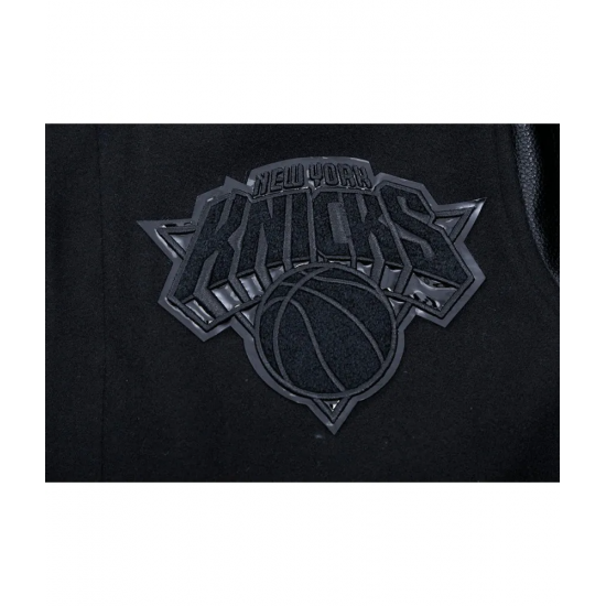 NY Knicks Wool Leather All Black Varsity Jacket