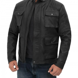 Navan Mens Black Four Pocket Vintage Leather Jacket Navan Mens Black Four Pocket Vintage Leather Jacket